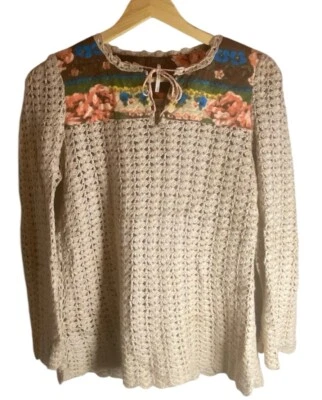 Free People Womens Tan Brown Floral Crochet Open Knit Boho Size S — 第 1/4 张图片