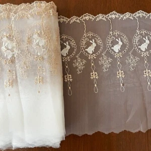 3 Yards 9" Wide White Polyester Lace with floral Embroidery in Beige/White tt070 - Picture 1 of 2
