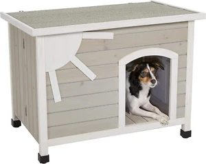 Beige Portable Folding Wood Dog House - Ideal for Outdoor Comfort, Tool-Free - Picture 1 of 9