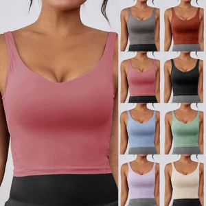 Women Strappy Seamless Yoga Sports Bra Stretch Bralette Vest Fitness Crop Tops - Picture 1 of 28