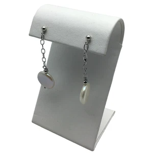 Freshwater Cultured White Pearl Earrings Coin Dangle Stud Sterling Silver 925 - Picture 1 of 7