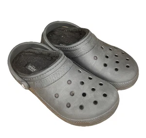 Crocs Clogs Mens 8 Women 10 Black Fleece Lined Mule Slip-On Comfort Rubber - Picture 1 of 8