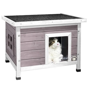 VOUNOT Cat House Outdoor with Kennel Door Privacy Window Cat Wooden Shelter - Picture 1 of 5