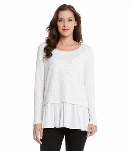 Karen Kane neu Damen cremefarben (elfenbein) strukturiert transparenter Saum Glitzer Top - Bild 1 von 3