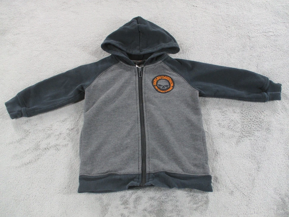 Harley-Davidson Sudadera con Capucha Bebé Niño 2T Cremallera Completa Gris Negro Polar Calavera Usada en Excelente Condición Foto 1 de 4
