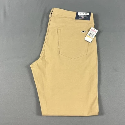 Calça de golfe Vineyard Vines desempenho 5 bolsos 33 x 30 cume cáqui algodão náilon - Imagem 1 de 4