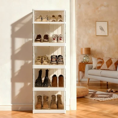 Nuevo Zapatero Plegable 5 Niveles Caja de Almacenamiento Organizador con Puerta Transparente Zapatero Foto 1 de 4