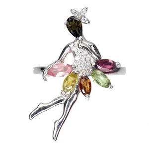 Anello in argento sterling 925 marchesa angelo tormalina gemma gioiello misura 8 - Foto 1 di 9