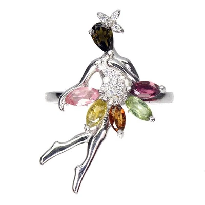 Anello in argento sterling 925 marchesa angelo tormalina gemma gioiello misura 8 - Immagine 1 di 4