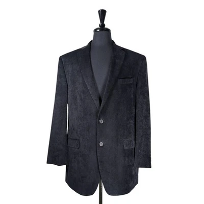 Chaps Ralph Lauren Mens 44L Blazer Black Corduroy Sport Coat Jacket 2 Button - Image 1 of 4
