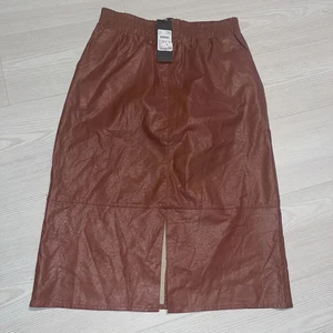 Soaked In Luxury Cady Pencil Skirt Women's Size Large Brown Leather Front Slit - Picture 1 of 9