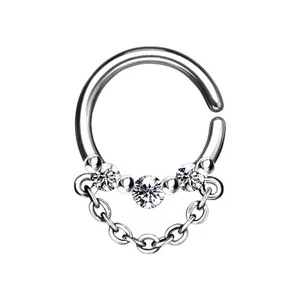 Nose Ring 3 CZ Chain 316L Steel 16 Gauge Helix Septum Body Piercing Jewellery - Picture 1 of 12