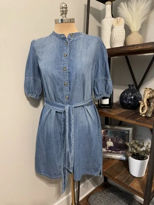 Mini Vestido Sanctuary Denim Manga Corta Faja Cinturón Azul Jean Para Mujer’s PEQUEÑO Foto 1 de 4