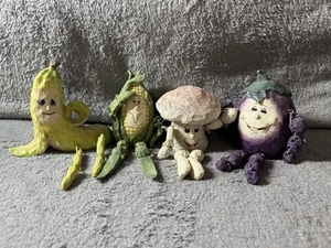 Set of 4 Vintage Anthropomorphic Vegetable Resin Shelf Sitters Figurines Faces - Picture 1 of 10