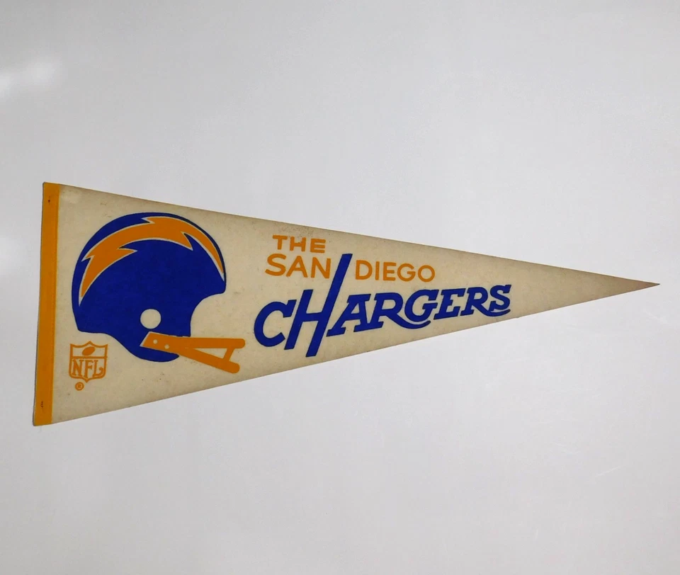 Vintage Original 1970s SAN DIEGO CHARGERS NFL Helmet Logo Full Size Pennant Flag - Image 1 of 4