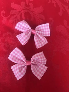 2 X Pink Gingham Hair Bows Brand New - Picture 1 of 2