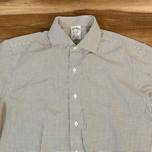 Brooks Brothers Regent Fit Non Iron Green Check Dress Shirt Mens 15 1/2 33 - Picture 1 of 9