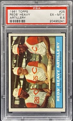 1961 Topps #25 Reds' Heavy Artillery Vada Pinson, Bell, Frank Robinson PSA 6,5 Foto 1 de 2