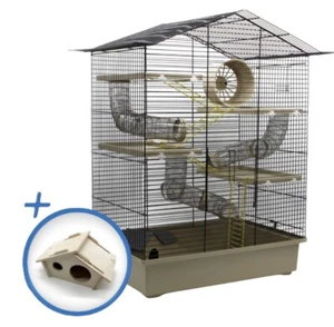 ZooPaul XXL Nagerkäfig Käfig mit Zubehör beige Maus Hamster Käfig inkl Holzhaus - Bild 1 von 12