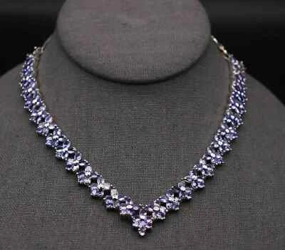 23 Ct Round Cut Simulated Amethyst Elegant Tennis Necklace 14k White Gold Plated - Image 1 of 4