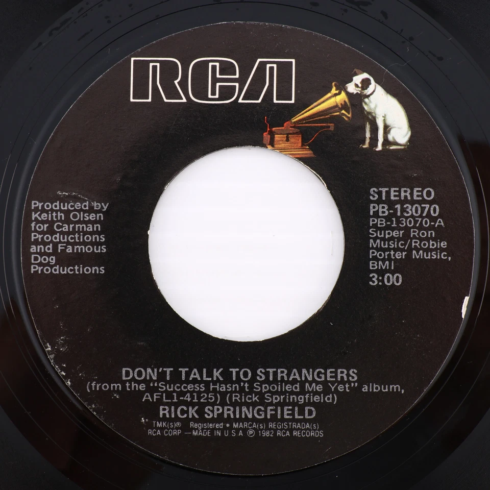 Rick Springfield – Don't Talk To Strangers / Tonight - 1982 45 rpm RCA PB-13070 - Image 1 of 4