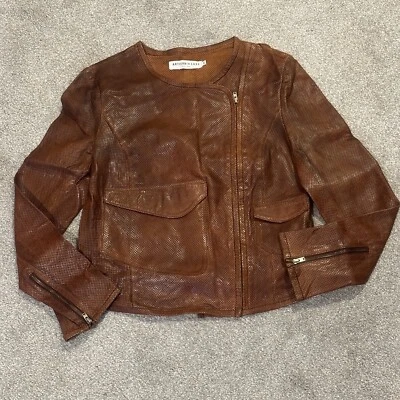 Chaqueta de cuero marrón Harper Moto Artisan de Luxe para mujer talla 40 EE. UU. mediana rara Foto 1 de 4