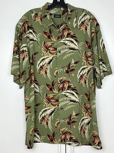 IZOD 100% Silk Hawaiian Short Sleeve Shirt Green Floral Size Large - Picture 1 of 7