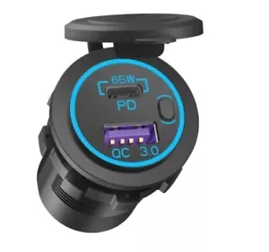 12V USB C Outlet 65W Pd3.0 Port and 18W Quick Charge 3.0 Car USB Charger Socket - Picture 1 of 3
