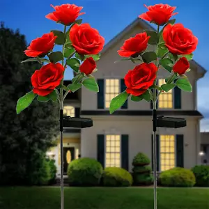 2 Pack Color-Changing Solar Rose Lights Flower Stake with 10 Roses, for Outdoor - Picture 1 of 7
