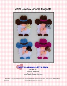 Cowboy Gnome Magnets- Plastic Canvas Pattern or Kit - Picture 1 of 1