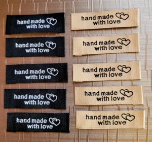 DIY Nähen * 10 Stoff Etiketten Label Handmade with love Stoffetiketten 2 Farben - Bild 1 von 2