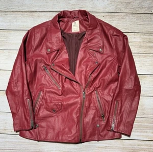 Free People We The Free Jealousy Leather Moto red Jacket size LARGE - Picture 1 of 11