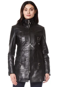 'MISTRESS' Ladies BLACK Gothic Style Fitted Real Lambskin Leather Jacket Coat - Picture 1 of 9