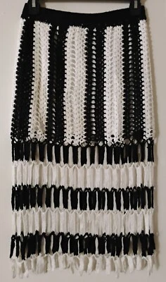 Falda Larga Crochet Tejido Boho Festival Hippie Negro Blanco Forrado Juniors Talla S Foto 1 de 4