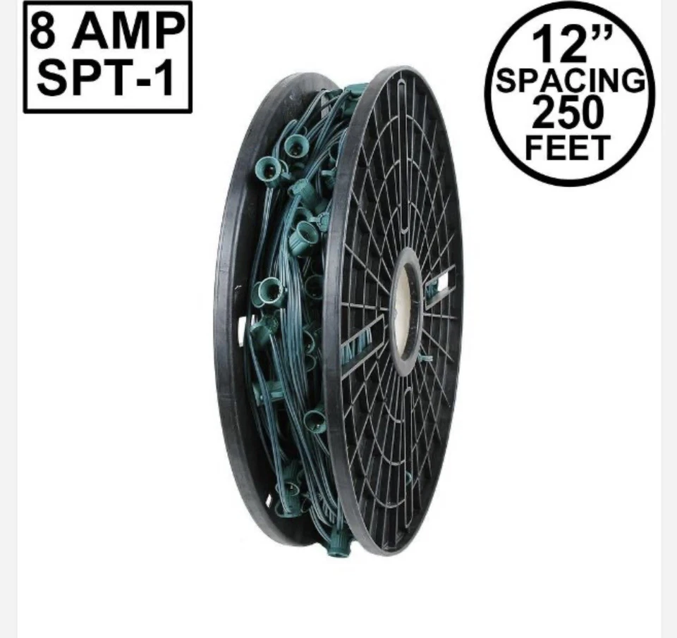 Novelty Lights 250 Foot C9 Christmas String Bulk Reel, Green Wire, 12" Spacing - Image 1 of 1