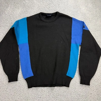 Suéter Demetre Para Hombres Negro Azul Bloque de Color Cuello Redondo Pullover Lana Pura Talla M Foto 1 de 4