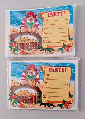 2 Sets Pirate themed Invitations w/ Envelopes 8 in each pack SEALED Vintage 1999 - Image 1 of 4