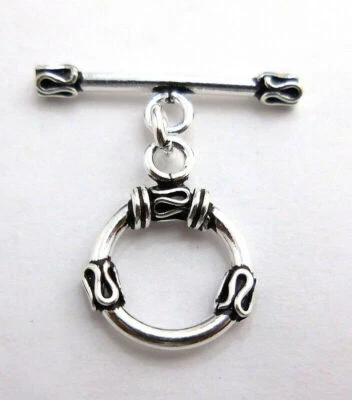 6 SET 16X27mm Copper Bali Toggle Clasp Oxidized Sterling Silver Plated rg-887 - Image 1 of 3