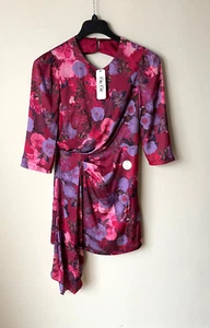 Chi Chi London Mini Dress Pink Purple Drape Sash Satin Printed UK 10 💖 BNWT - Picture 1 of 11