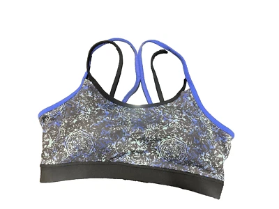 Gaiam Women's Medium Sports Bra Racer Back Strappy Support Yoga Black Blue - Image 1 of 4