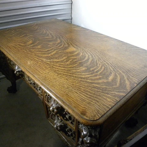 J R Horner Partners Desk Carved Oak Cover
