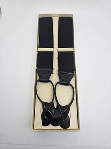 LIBERTY OF LONDON Suspenders Braces Mens Black Elastic Black Leather - Picture 1 of 3