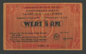🔴 GERMANY 5 RM 1941 VF WWII - OCCUPATION OF SERBIA LABOR POW CAMP🔴 RARE ! - Picture 1 of 4