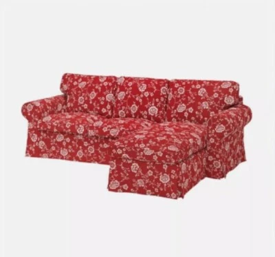 Ikea EKTORP Cover for 3-seat sofa with chaise longue/Virestad red/white,10503576 - Image 1 of 4