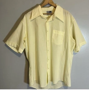 Vintage JP Austin Shirt Mens Yellow ButterFly Collar Short Sleeve 70s 80s - Picture 1 of 3