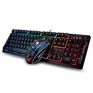 K13 RGB LED Backlit USB Gaming Keyboard & Optical 2400 DPI Mouse Combo Set - Picture 1 of 7