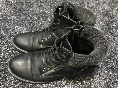 Botas al tobillo negras con cordones y cremallera ribete de piel para mujer/junior talla 6 1/2 usadas Foto 1 de 4