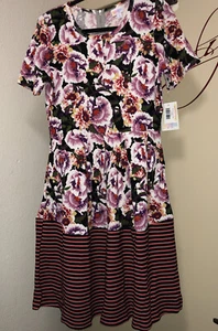 LuLaRoe XL Floral Dip Stripes Amelia Dress 🦄🌹Pleated Pockets 18-20 Extra Large - Bild 1 von 12