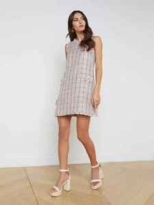 L'Agence Florian Tweed Shift Dress - Tan/DustyPink/Blue - Picture 1 of 5