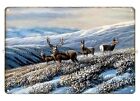 Vintage reproduction wildlife painting deers mountain metal tin sign wall decor